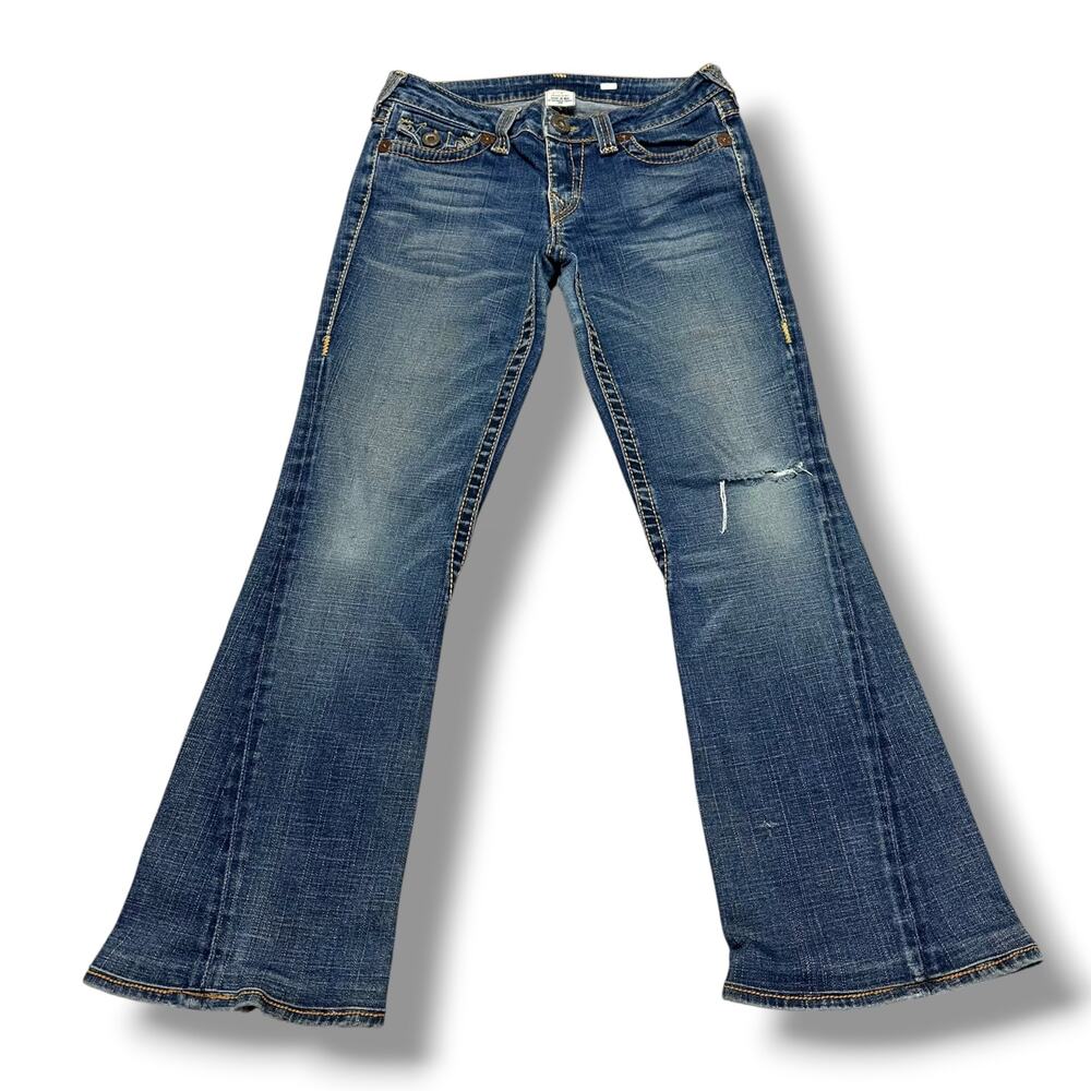 Vintage Y2K True Religion Joey Big T Flare Bootcut Low Rise Jeans USA Made 29x30